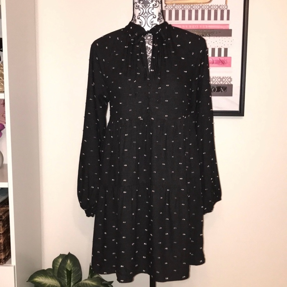 NWT ZARA Dotted Black Long Sleeve Mesh Mini Dress - Small - Picture 10 of 13